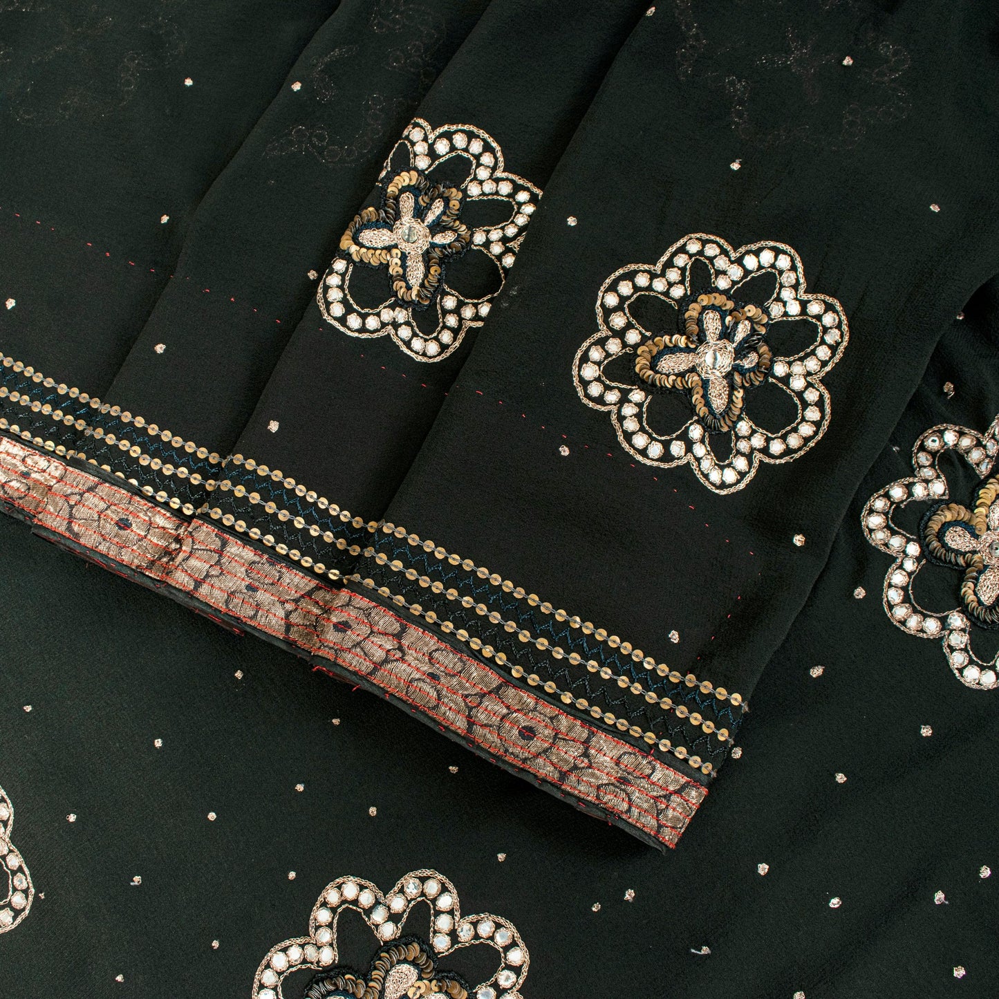 Sanskriti Vintage Black Pure Georgette Saree Hand Embroidery Zari SequinSari 5.5