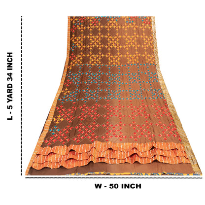 Sanskriti Vintage Bollywood Sarees Hand Beaded Pure Georgette Brown Fabric Sari