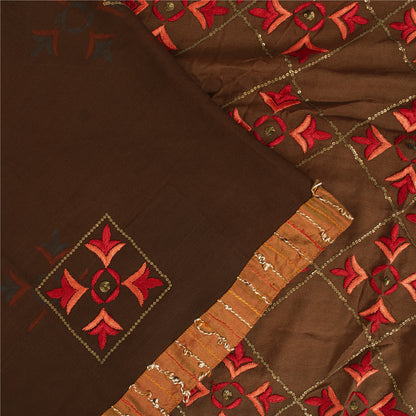 Sanskriti Vintage Bollywood Sarees Hand Beaded Pure Georgette Brown Fabric Sari
