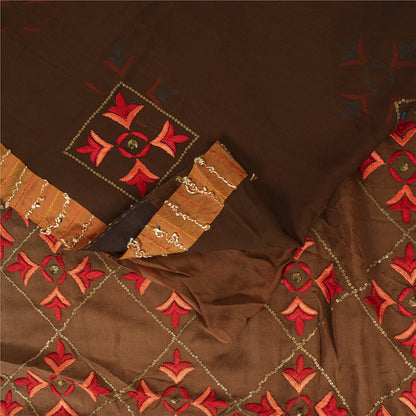 Sanskriti Vintage Bollywood Sarees Hand Beaded Pure Georgette Brown Fabric Sari