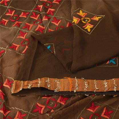 Sanskriti Vintage Bollywood Sarees Hand Beaded Pure Georgette Brown Fabric Sari