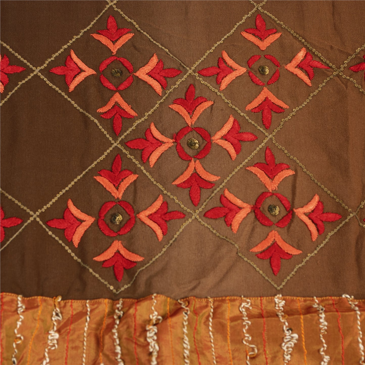 Sanskriti Vintage Bollywood Sarees Hand Beaded Pure Georgette Brown Fabric Sari