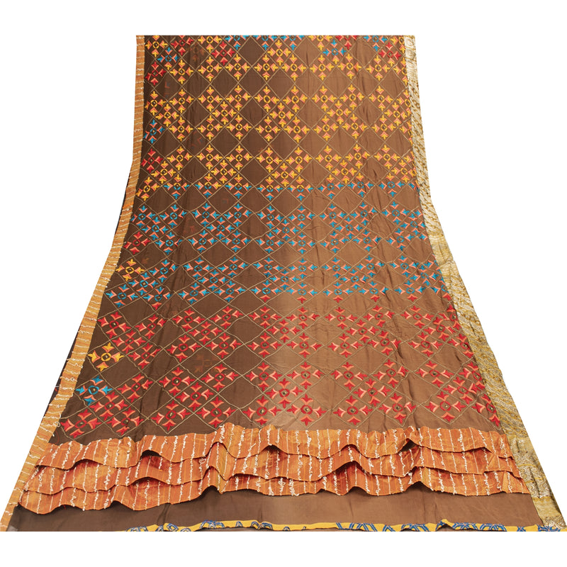 Sanskriti Vintage Bollywood Sarees Hand Beaded Pure Georgette Brown Fabric Sari