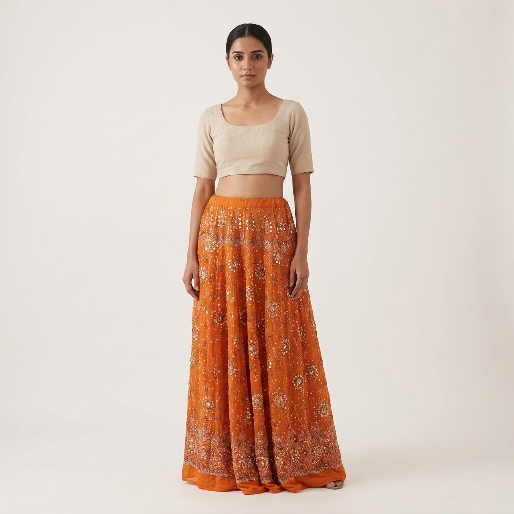 Sanskriti New Orange Pure Georgette Unstitched Lehenga Hand Embroidered Zardozi