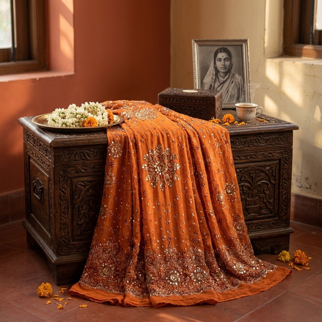 Sanskriti New Orange Pure Georgette Unstitched Lehenga Hand Embroidered Zardozi