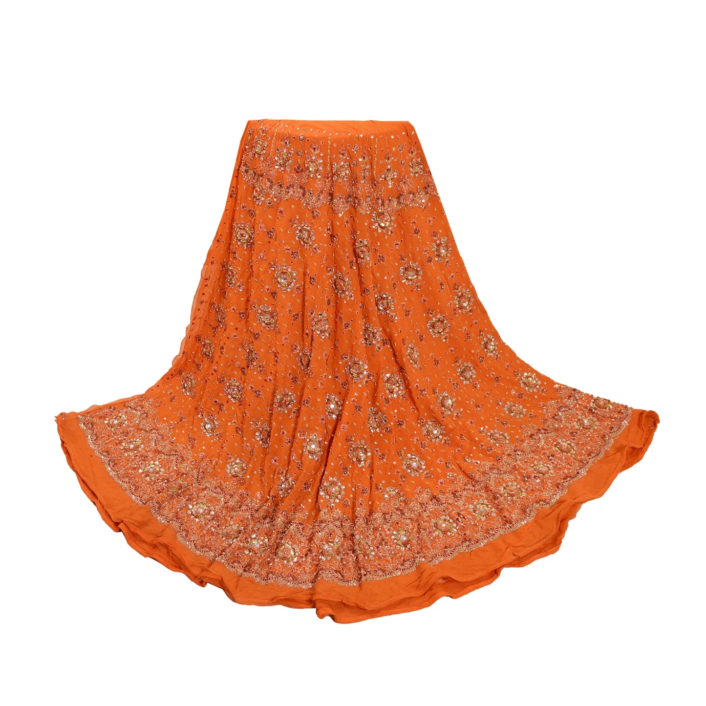 Sanskriti New Orange Pure Georgette Unstitched Lehenga Hand Embroidered Zardozi