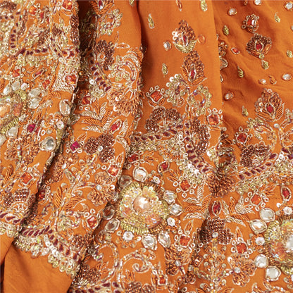 Sanskriti New Orange Pure Georgette Unstitched Lehenga Hand Embroidered Zardozi