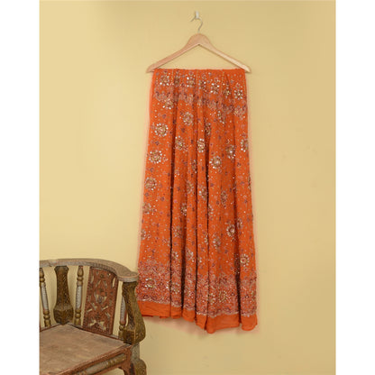 Sanskriti New Orange Pure Georgette Unstitched Lehenga Hand Embroidered Zardozi