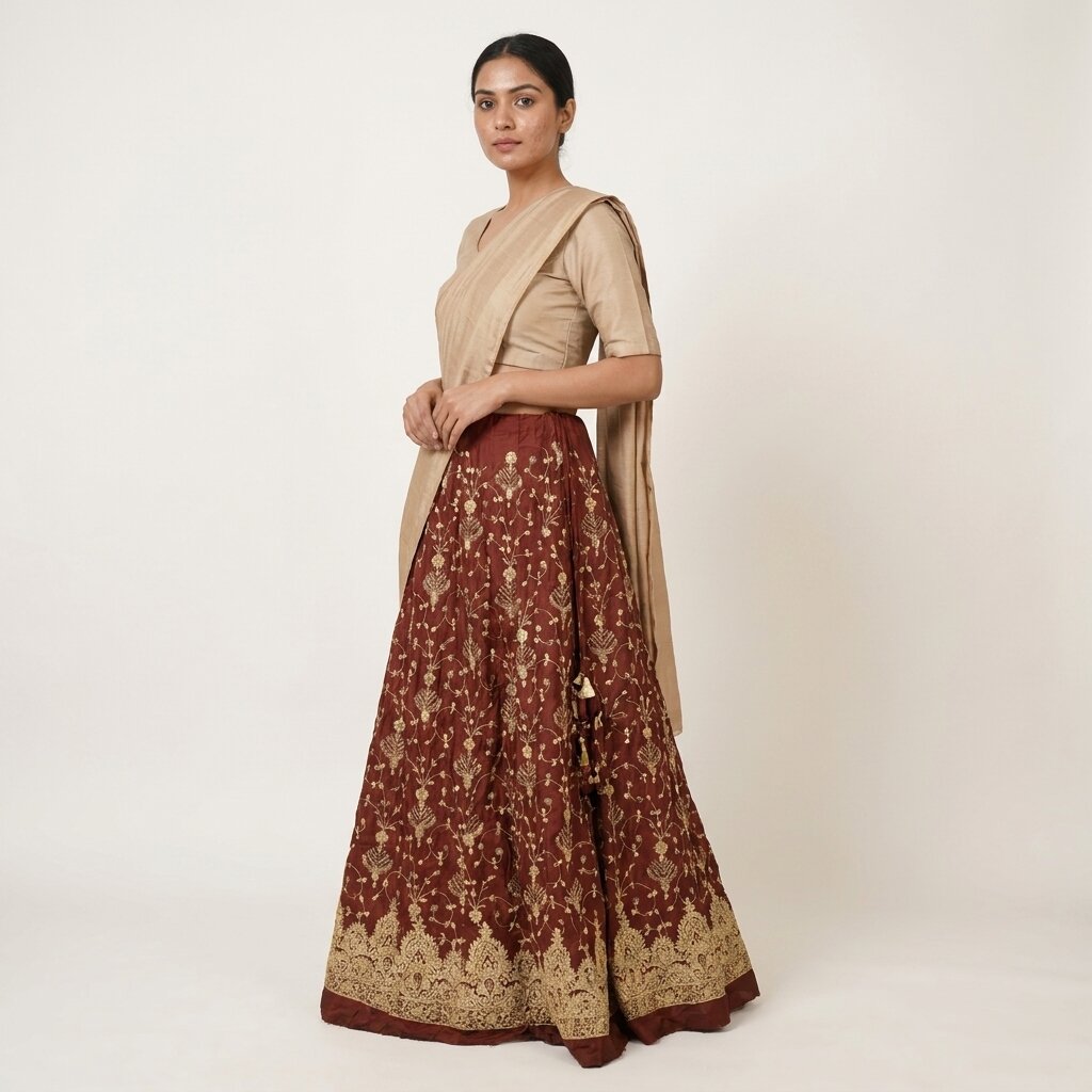 Sanskriti New Maroon Pure Silk Unstitched Lehenga Hand Embroidered Zardozi-Beads