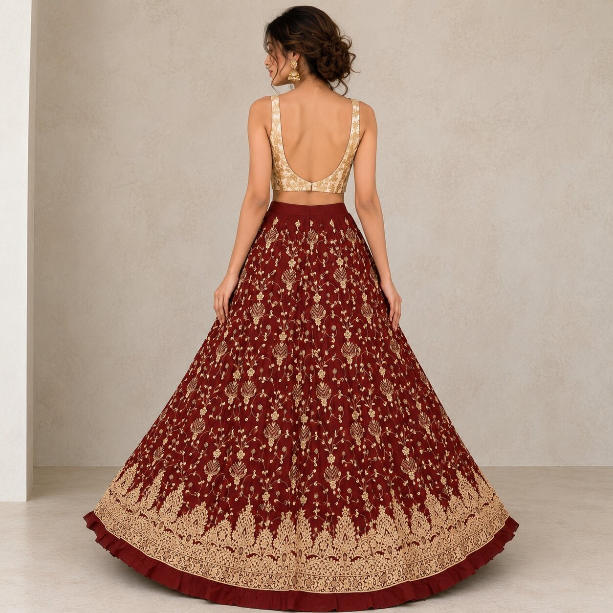 Sanskriti New Maroon Pure Silk Unstitched Lehenga Hand Embroidered Zardozi-Beads
