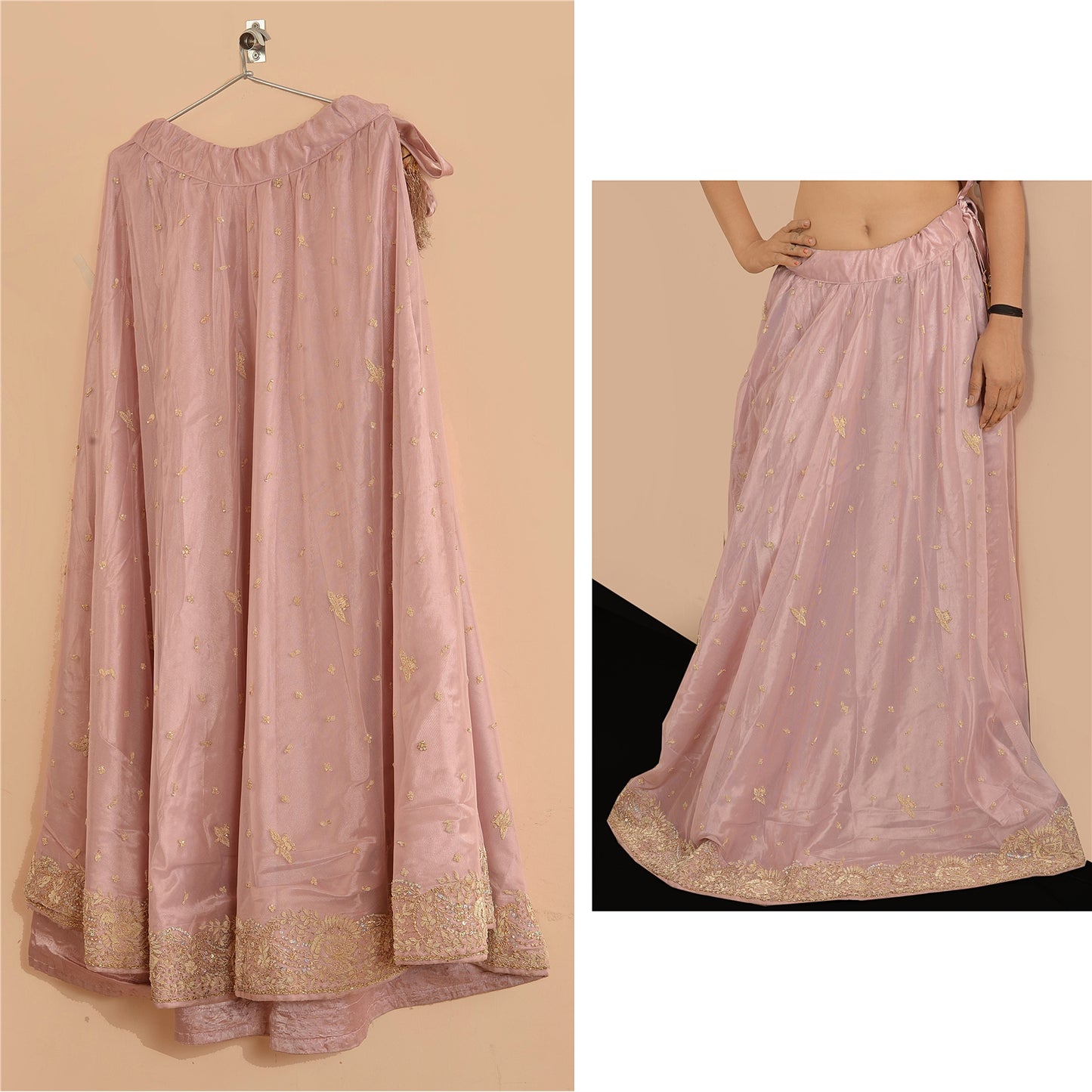 Sanskriti Vintage Pink Net Stitched Bollywood Lehenga Hand Embroidery Zardozi