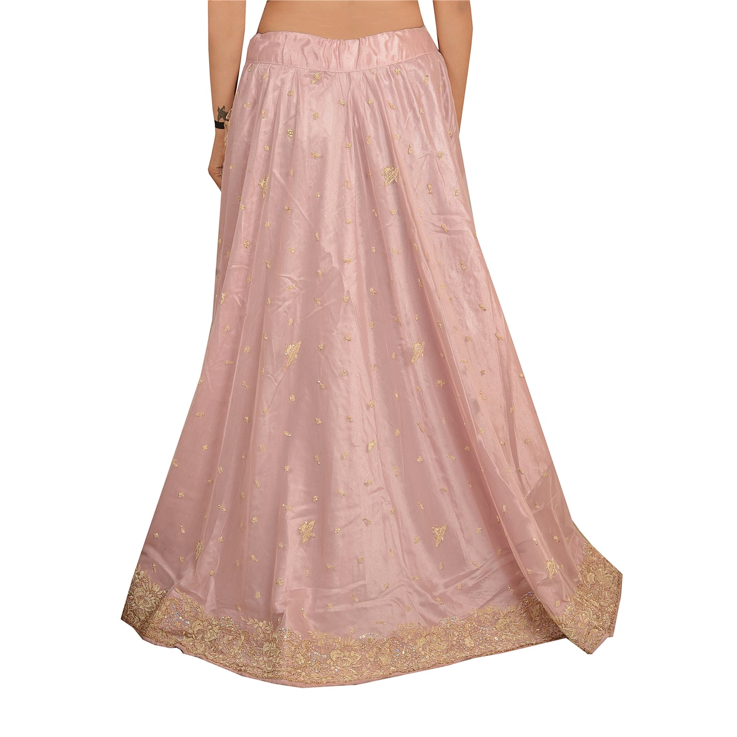 Sanskriti Vintage Pink Net Stitched Bollywood Lehenga Hand Embroidery Zardozi