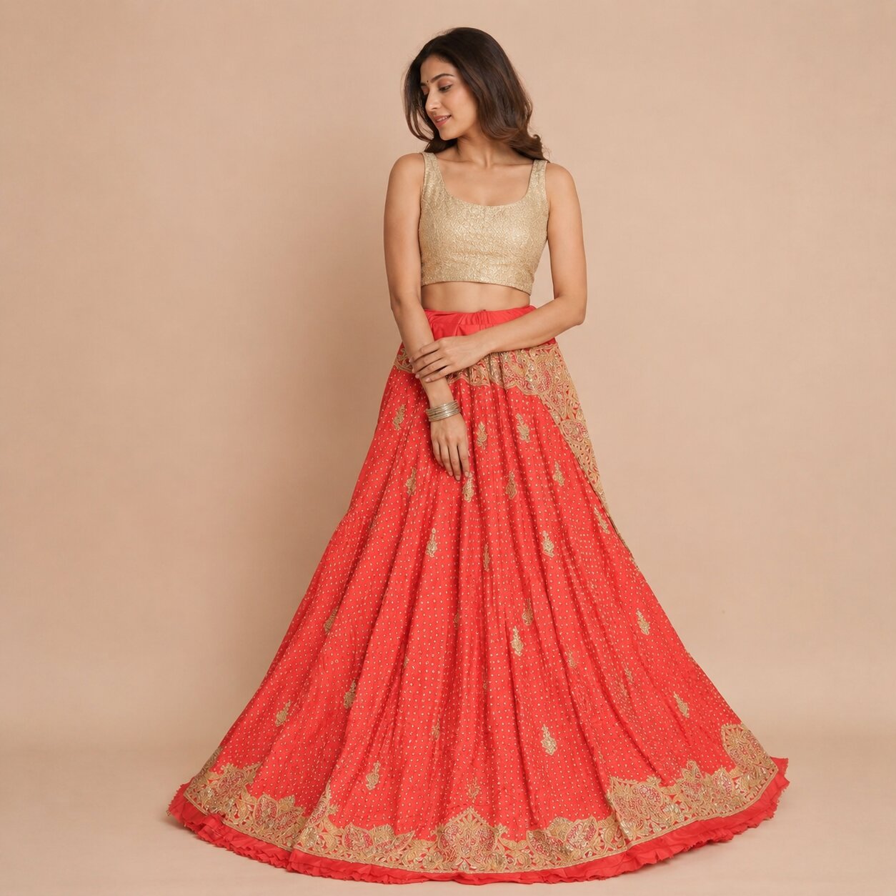 Sanskriti New Red Pure Silk Unstitched Lehenga Hand Embroidered Zardozi-Patch