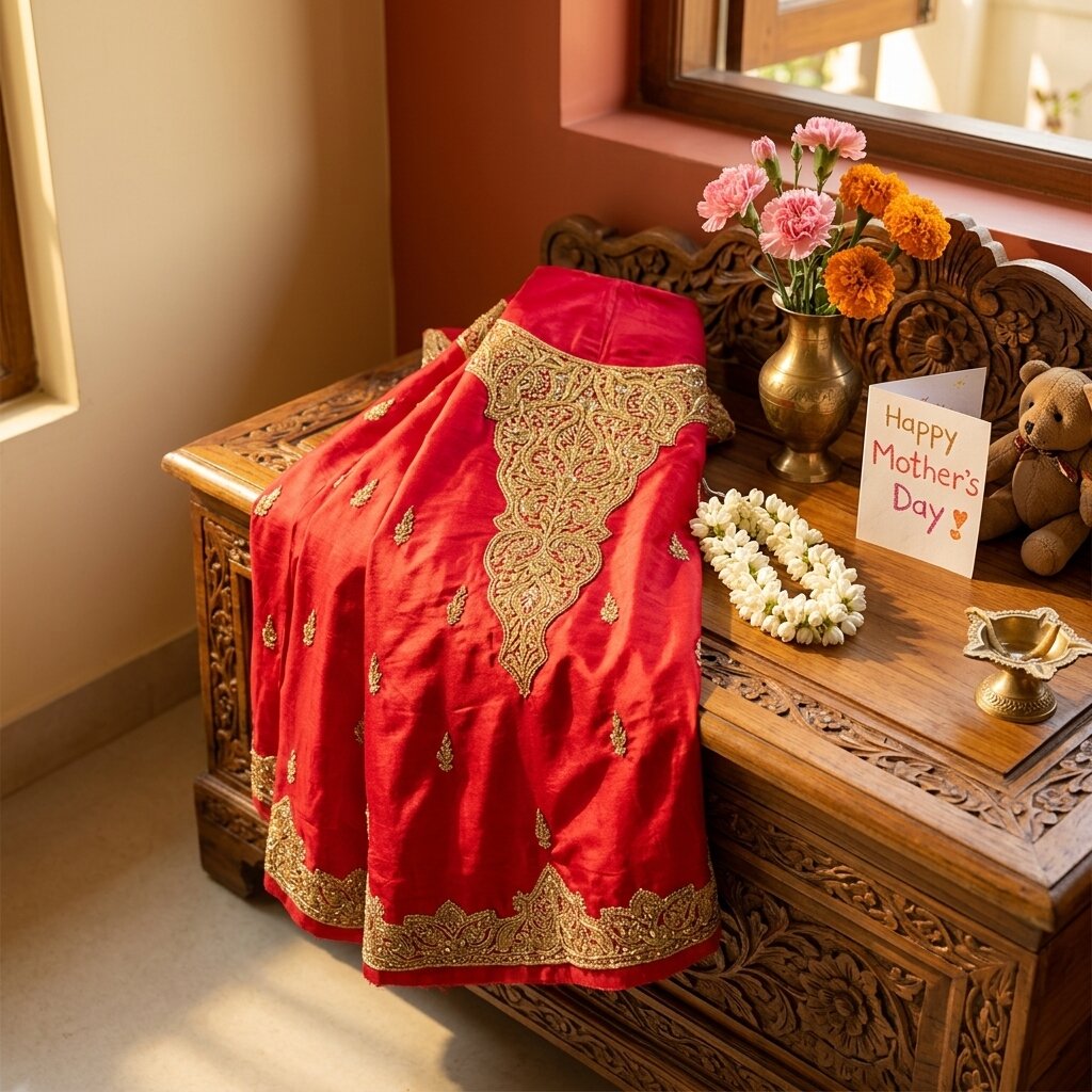 Sanskriti New Red Pure Silk Unstitched Lehenga Hand Embroidered Zardozi-Patch
