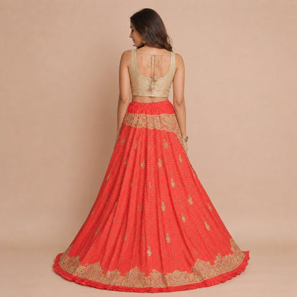 Sanskriti New Red Pure Silk Unstitched Lehenga Hand Embroidered Zardozi-Patch