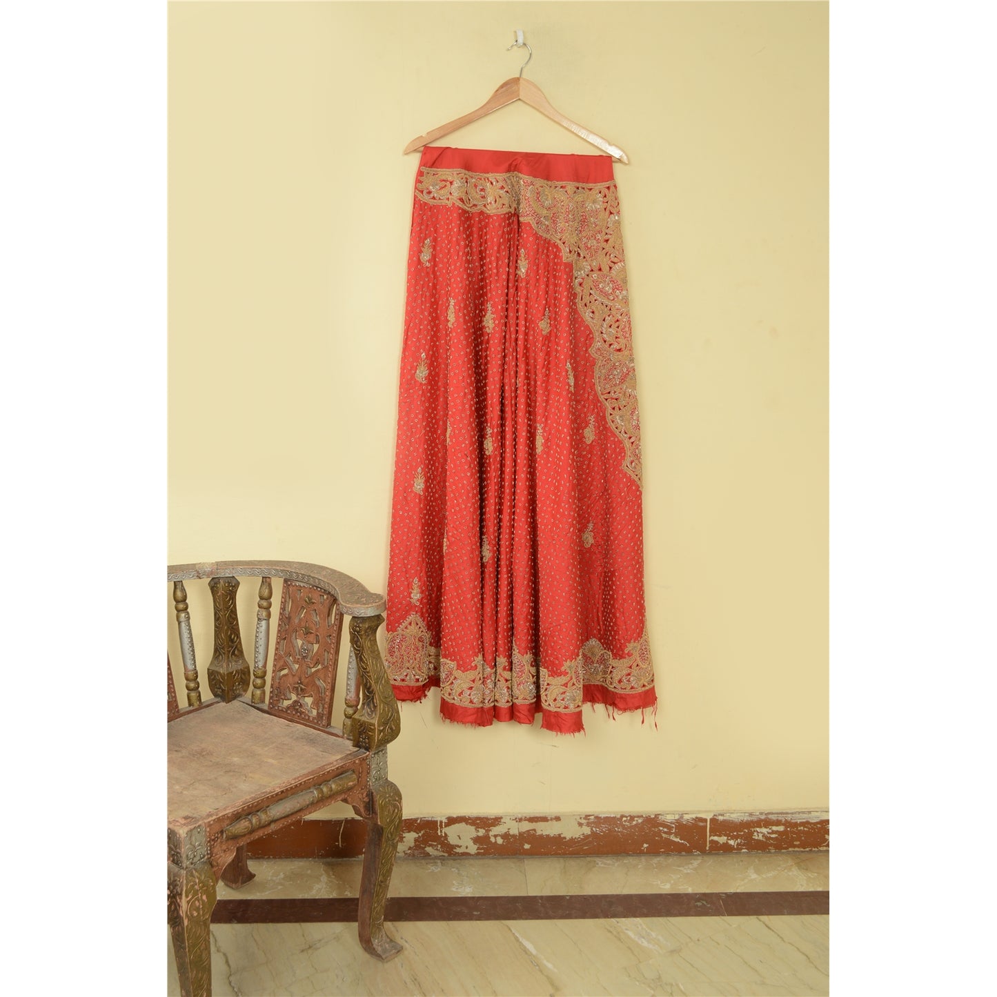 Sanskriti New Red Pure Silk Unstitched Lehenga Hand Embroidered Zardozi-Patch