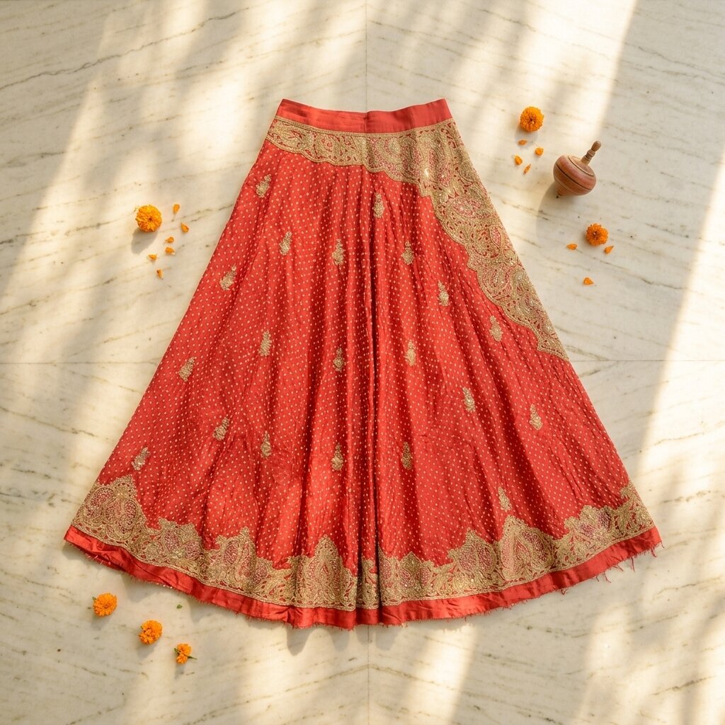 Sanskriti New Red Pure Silk Unstitched Lehenga Hand Embroidered Zardozi-Patch