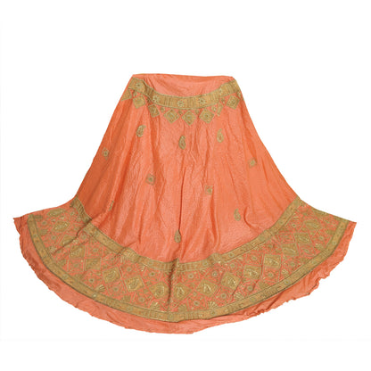 Sanskriti New Peach Pure Silk Unstitched Indian Lehenga Hand Embroidered Zardozi