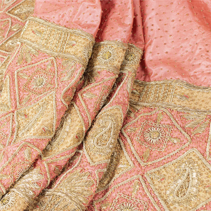 Sanskriti New Peach Pure Silk Unstitched Indian Lehenga Hand Embroidered Zardozi