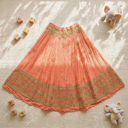 Sanskriti New Peach Pure Silk Unstitched Indian Lehenga Hand Embroidered Zardozi
