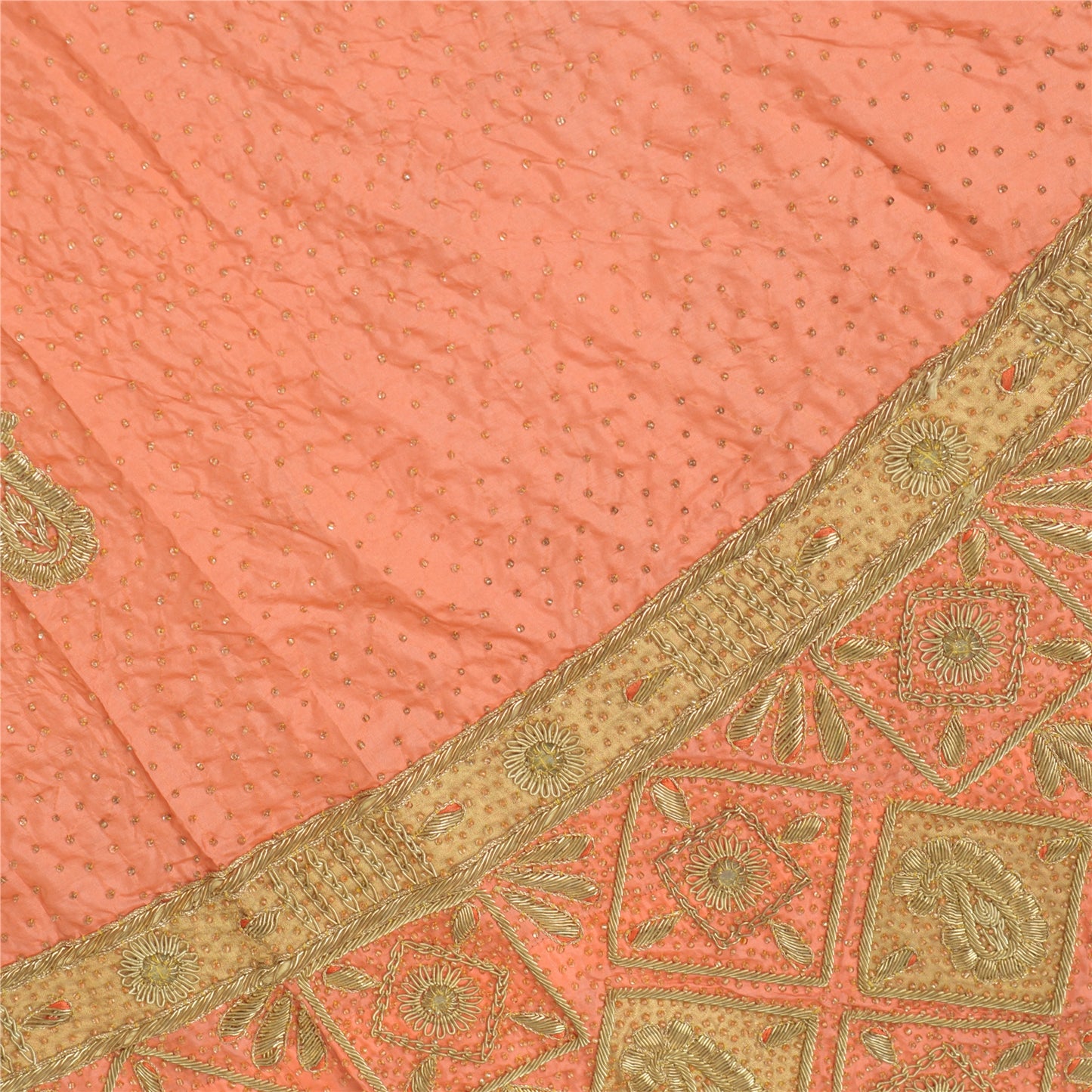 Sanskriti New Peach Pure Silk Unstitched Indian Lehenga Hand Embroidered Zardozi