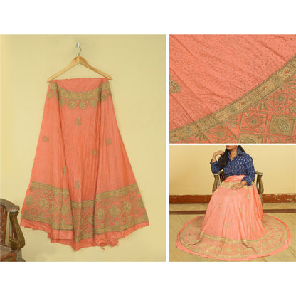 Sanskriti New Peach Pure Silk Unstitched Indian Lehenga Hand Embroidered Zardozi