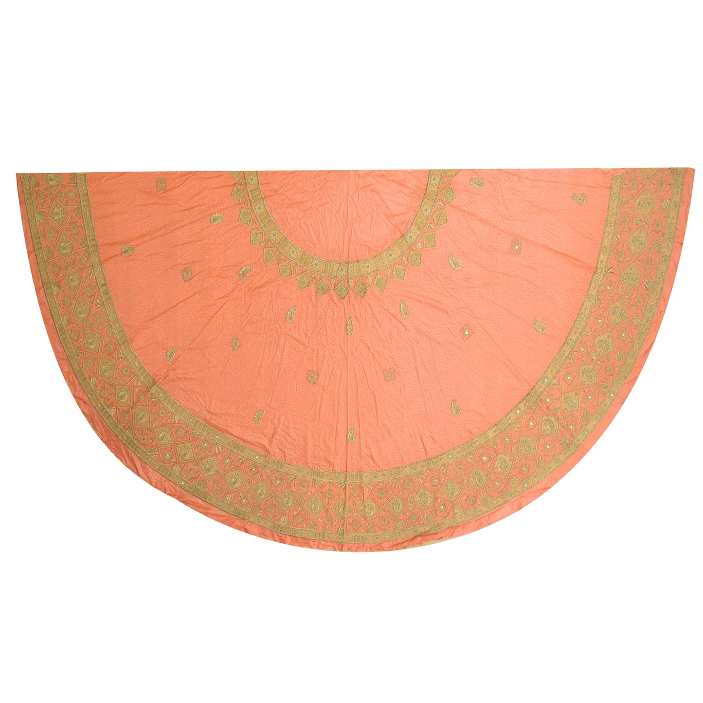 Sanskriti New Peach Pure Silk Unstitched Indian Lehenga Hand Embroidered Zardozi
