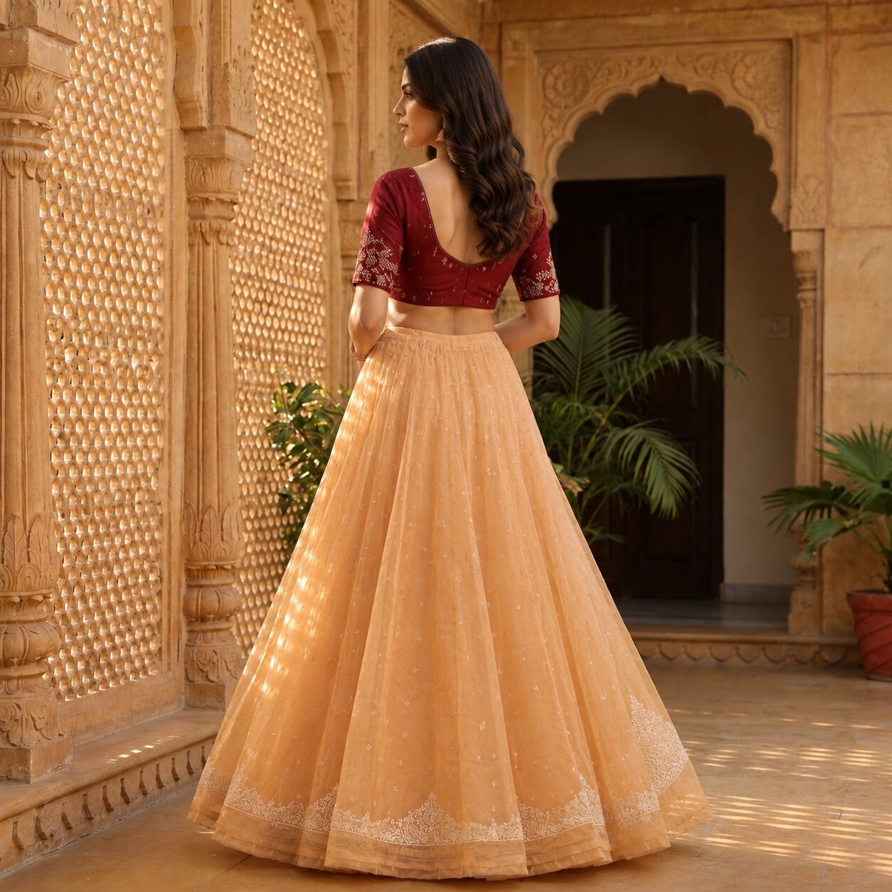 Sanskriti New Cream Net Unstitched Premium Lehenga Hand Embroidered Zardozi-Bead