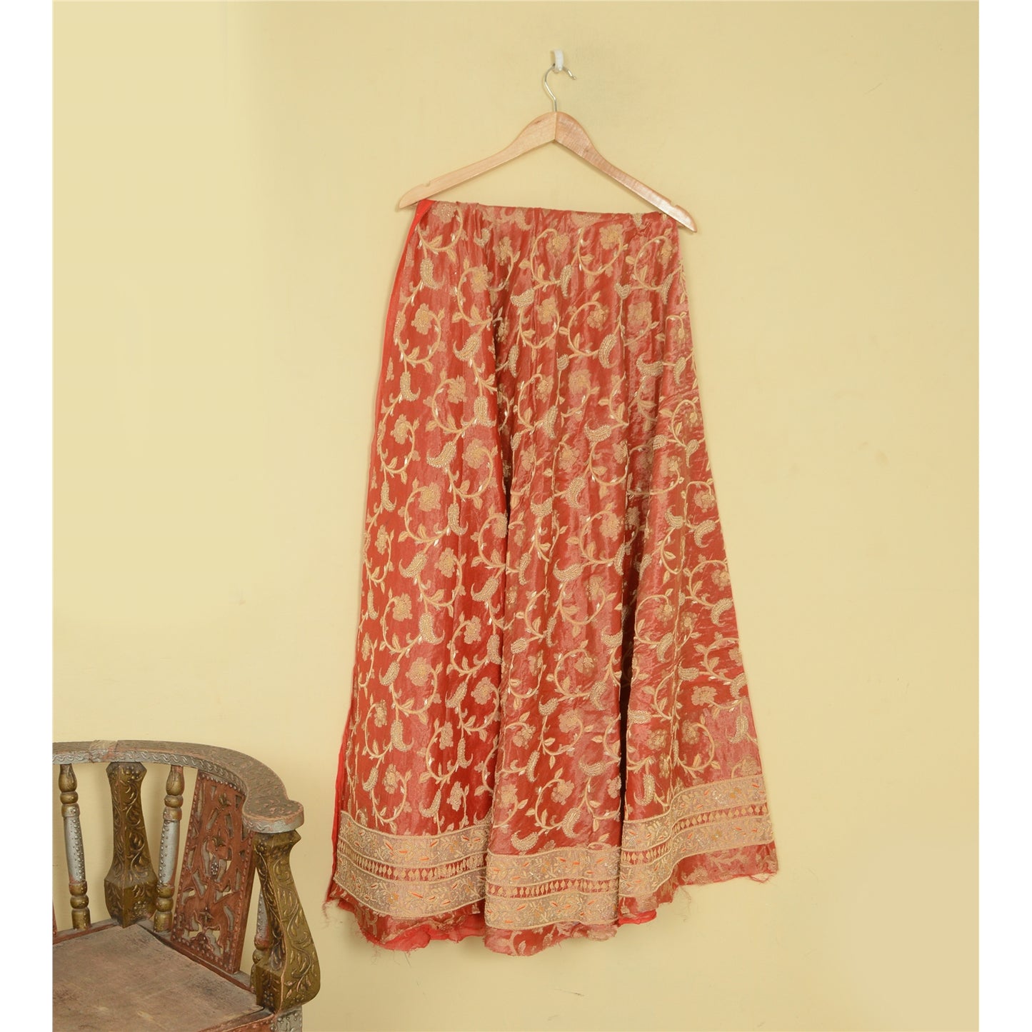 Sanskriti New Orange Pure Silk Unstitched Lehenga Hand Embroidered Zardozi