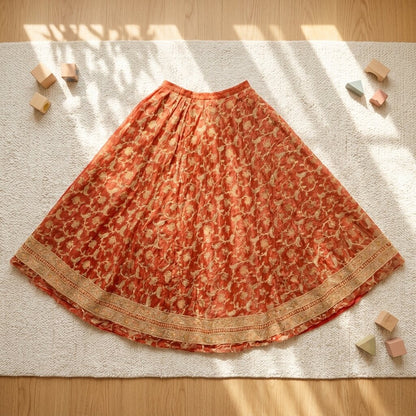 Sanskriti New Orange Pure Silk Unstitched Lehenga Hand Embroidered Zardozi