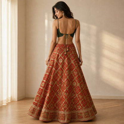 Sanskriti Vintage Red Pure Silk Stitched Lehenga Bandhani Gharchola Hand Made
