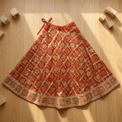 Sanskriti Vintage Red Pure Silk Stitched Lehenga Bandhani Gharchola Hand Made