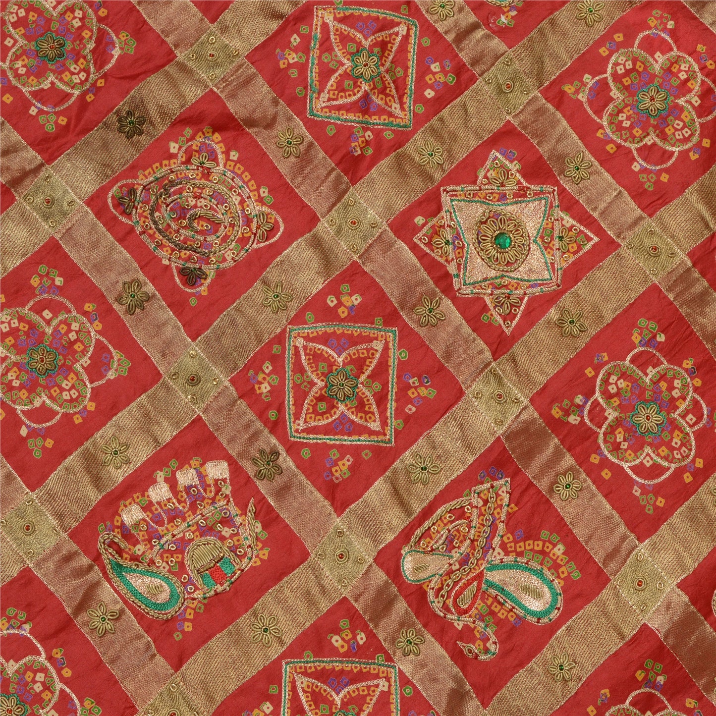 Sanskriti Vintage Red Pure Silk Stitched Lehenga Bandhani Gharchola Hand Made