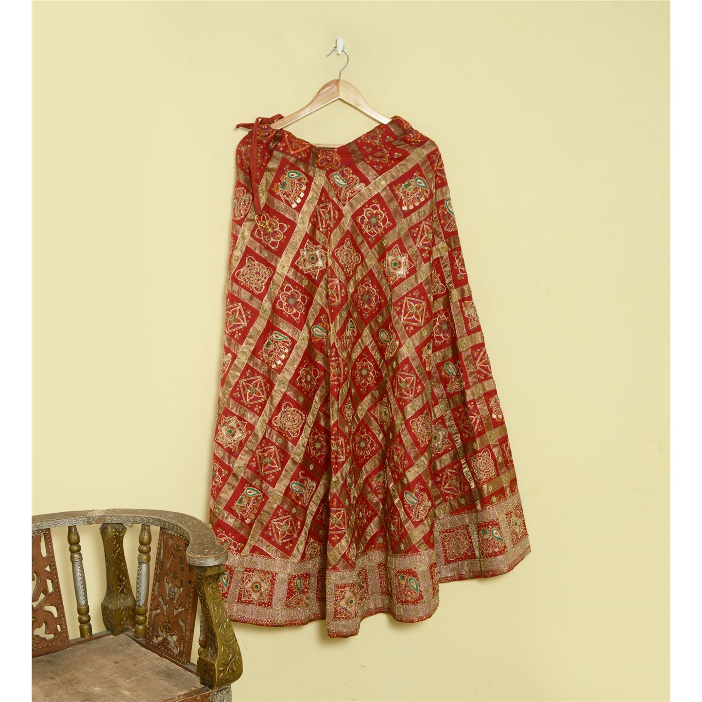 Sanskriti Vintage Red Pure Silk Stitched Lehenga Bandhani Gharchola Hand Made