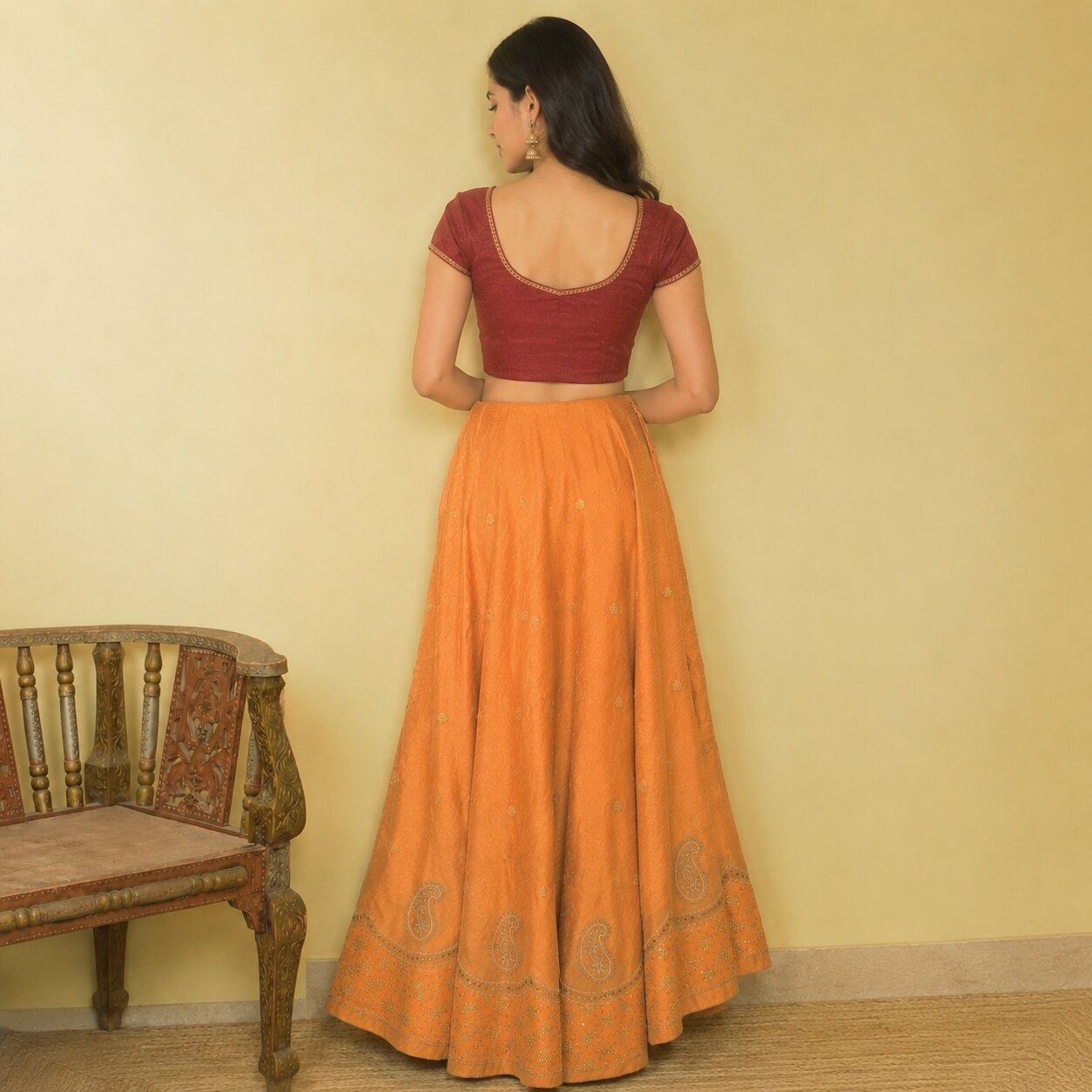 Sanskriti New Peach Pure Silk Unstitched Bridal Lehenga Hand Embroidered Zardozi