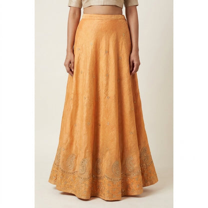 Sanskriti New Peach Pure Silk Unstitched Bridal Lehenga Hand Embroidered Zardozi