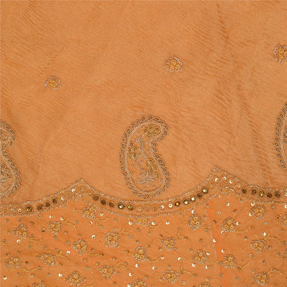 Sanskriti New Peach Pure Silk Unstitched Bridal Lehenga Hand Embroidered Zardozi