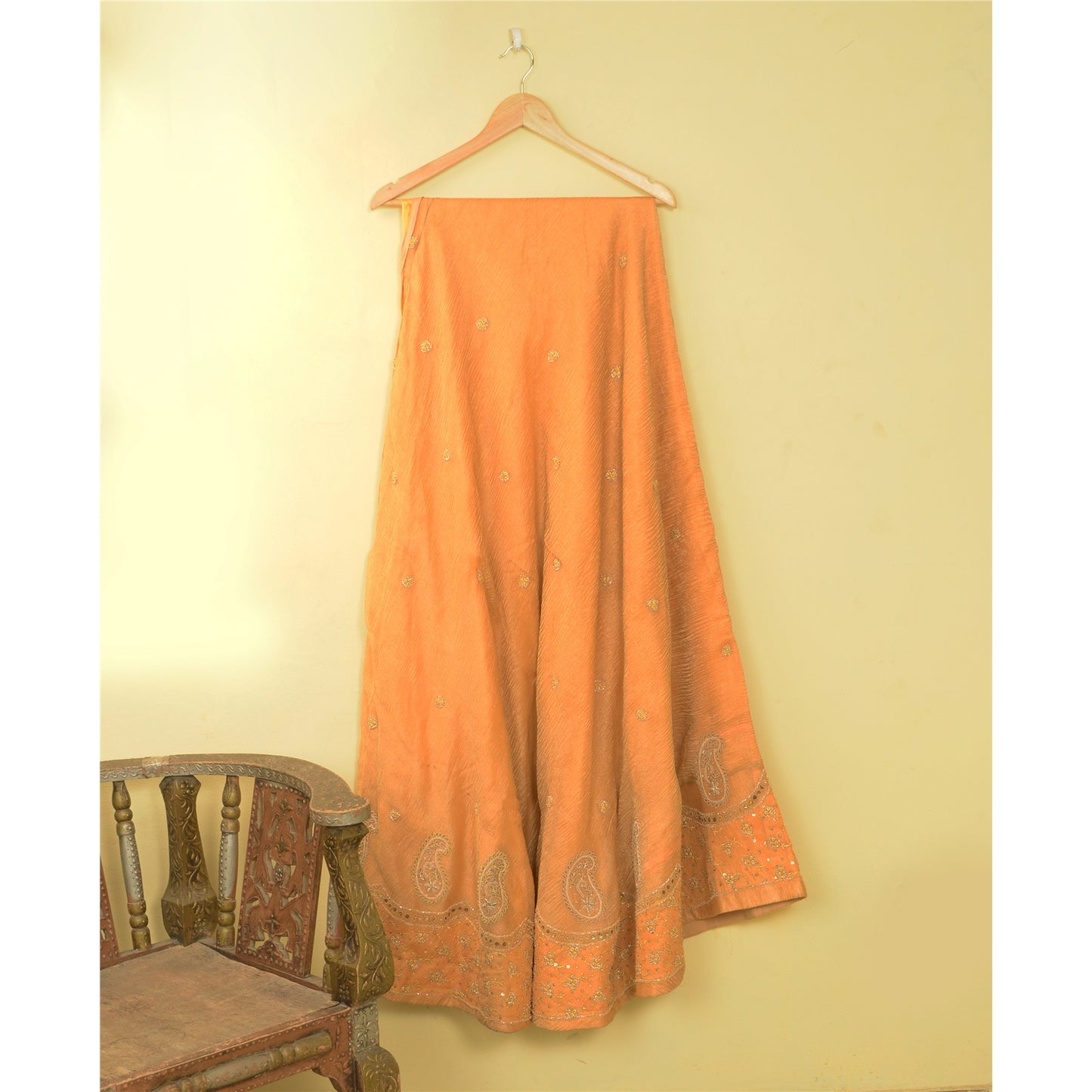 Sanskriti New Peach Pure Silk Unstitched Bridal Lehenga Hand Embroidered Zardozi
