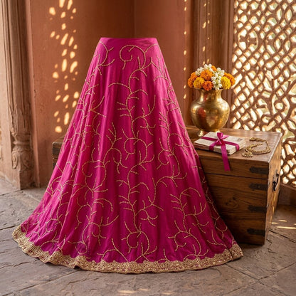 Sanskriti Vintage Pink Net Stitched Indian Lehenga Hand Embroidery Zardozi Zari