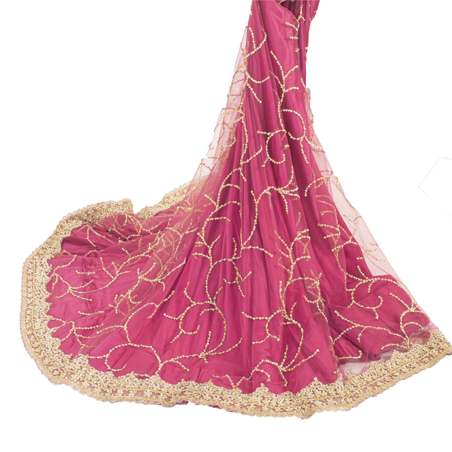 Sanskriti Vintage Pink Net Stitched Indian Lehenga Hand Embroidery Zardozi Zari