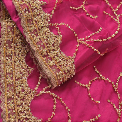 Sanskriti Vintage Pink Net Stitched Indian Lehenga Hand Embroidery Zardozi Zari
