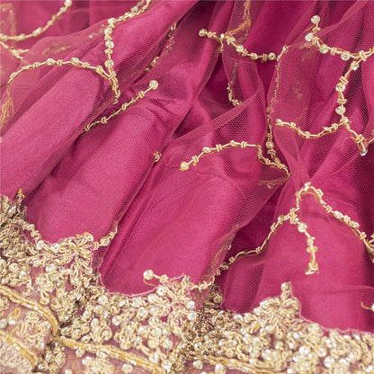Sanskriti Vintage Pink Net Stitched Indian Lehenga Hand Embroidery Zardozi Zari