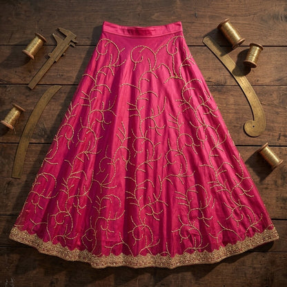 Sanskriti Vintage Pink Net Stitched Indian Lehenga Hand Embroidery Zardozi Zari