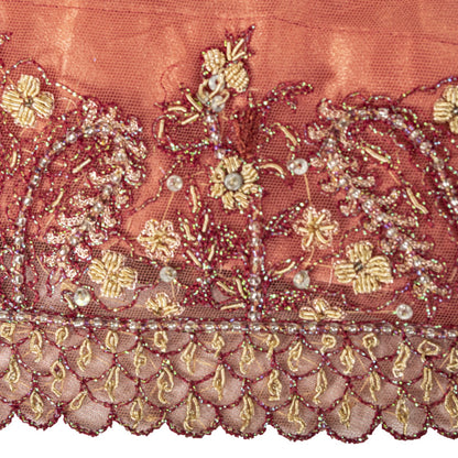 Sanskriti Vintage Peach Net Mesh Stitched Lehenga Antique Hand Embroidery Dabka