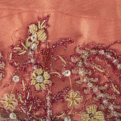 Sanskriti Vintage Peach Net Mesh Stitched Lehenga Antique Hand Embroidery Dabka