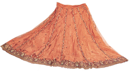Sanskriti Vintage Peach Net Mesh Stitched Lehenga Antique Hand Embroidery Dabka