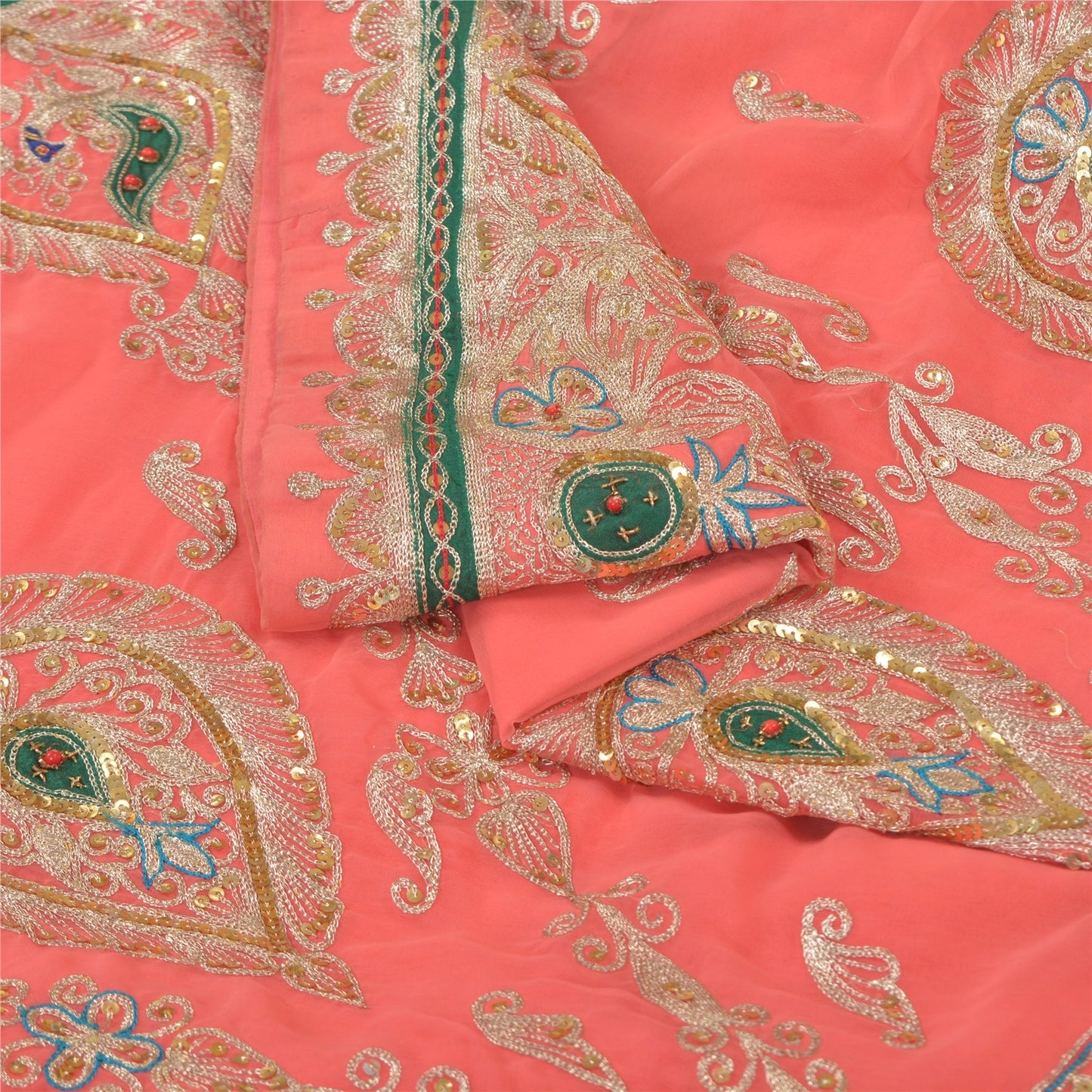 Sanskriti Vintage Pink Georgette Stitched Lehenga Hand Embroidered Peacock Zari
