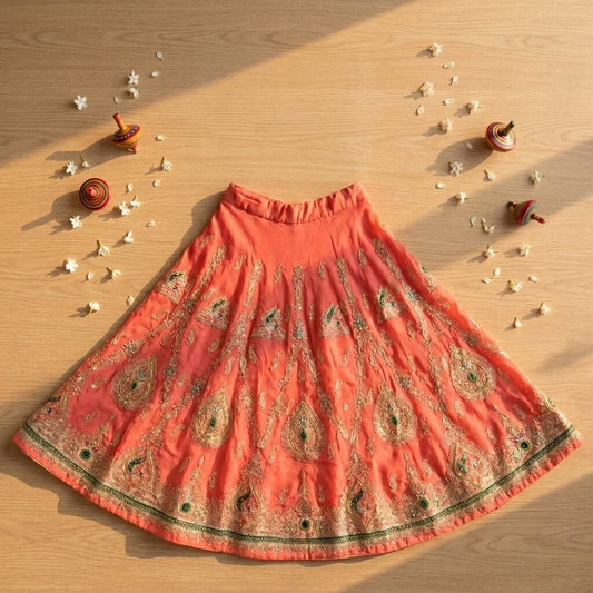 Sanskriti Vintage Pink Georgette Stitched Lehenga Hand Embroidered Peacock Zari