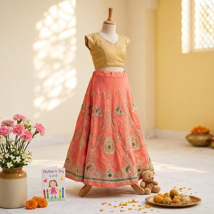 Sanskriti Vintage Pink Georgette Stitched Lehenga Hand Embroidered Peacock Zari