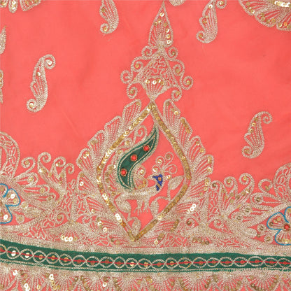Sanskriti Vintage Pink Georgette Stitched Lehenga Hand Embroidered Peacock Zari